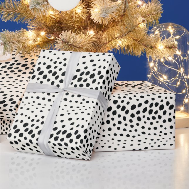Chic black white cheetah print pattern monogram wrapping paper (Holidays)