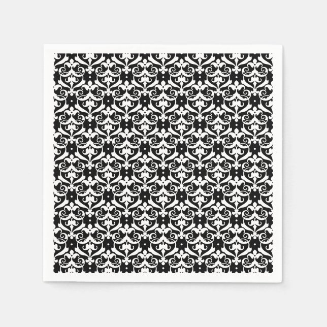 Chic Black White Damask Napkin (Front)
