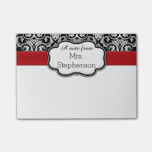 Chic Black/White Damask Red Ribbon Teacher/Women's Post-it Notes