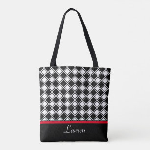 Chic black, & white diamond geometric shape tote bag