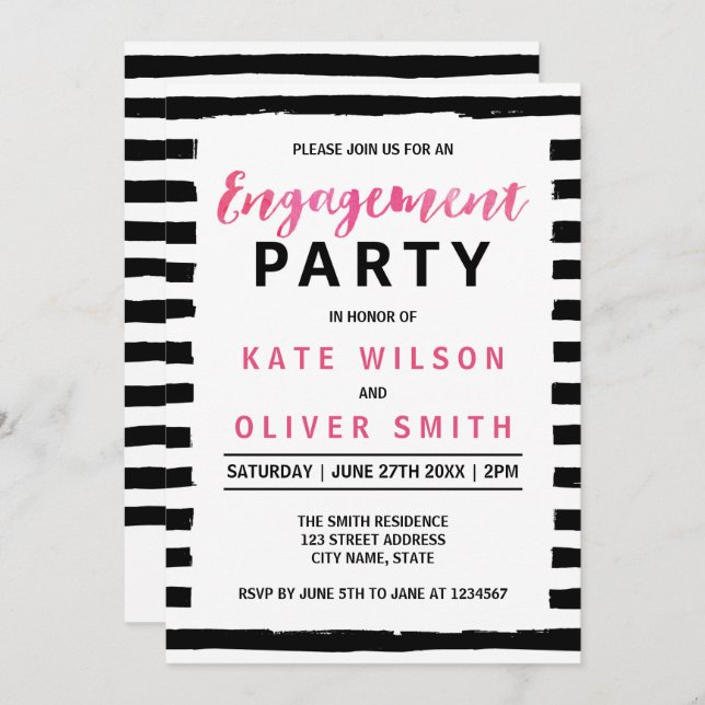 Chic Black & White Engagement Party Invitation (Front/Back)