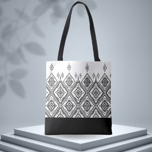 Chic Black & White Ethnic Pattern Tote Bag