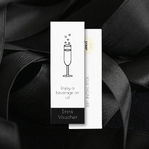 Chic Black White Event Logo Free Drink Voucher  Mini Business Card
