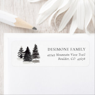 Chic Black White Evergreen Tree Return Address Label