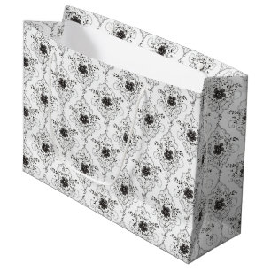 Chic Black & White Faux Lace Flowers Bridal Shower Large Gift Bag