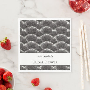Chic Black White Floral Bridal Shower Napkin