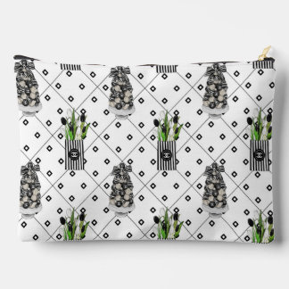 Chic Black & White Floral & Graphic Makeup Pouch