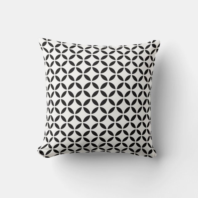 Chic Black White Flower Petal Geometric Pattern Cushion (Front)