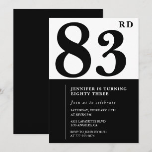 Chic Black White for her 83rd birthday Invitation