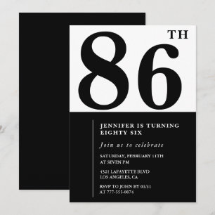 Chic Black White for her 86th birthday Invitation