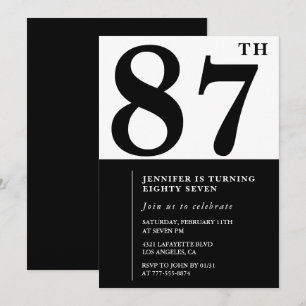 Chic Black White for her 87th birthday Invitation