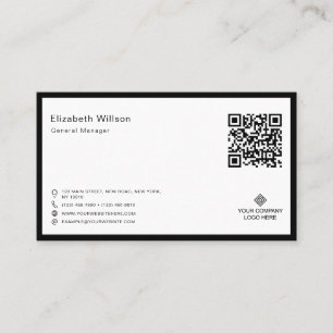Chic Black & White Frame Business Logo QR Code Card