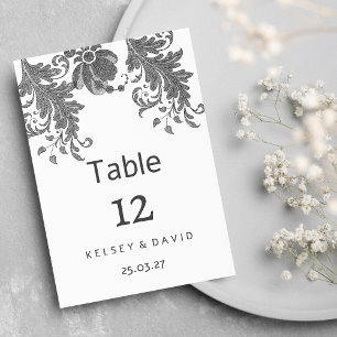 Chic black white glitter floral lace Table Numbers