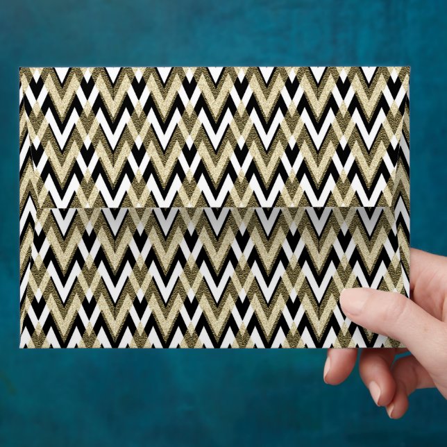 Chic Black White Gold Chevron Invitation Matching Envelope (Hand)