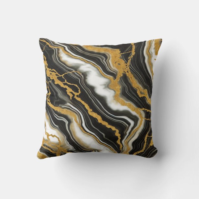  Chic Black White Gold Marble Look Glamour Cushion (Back)