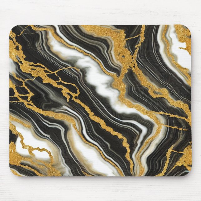  Chic Black White Gold Marble Look Glamour Mouse Pad (Front)