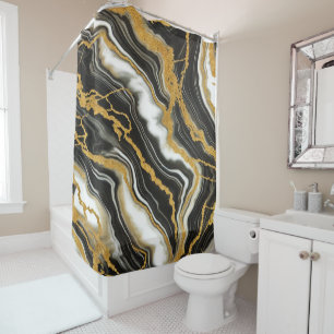  Chic Black White Gold Marble Look Glamour Shower Curtain