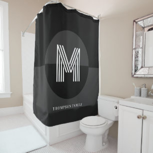 Chic Black White Grey Geometric Modern Monogram Shower Curtain