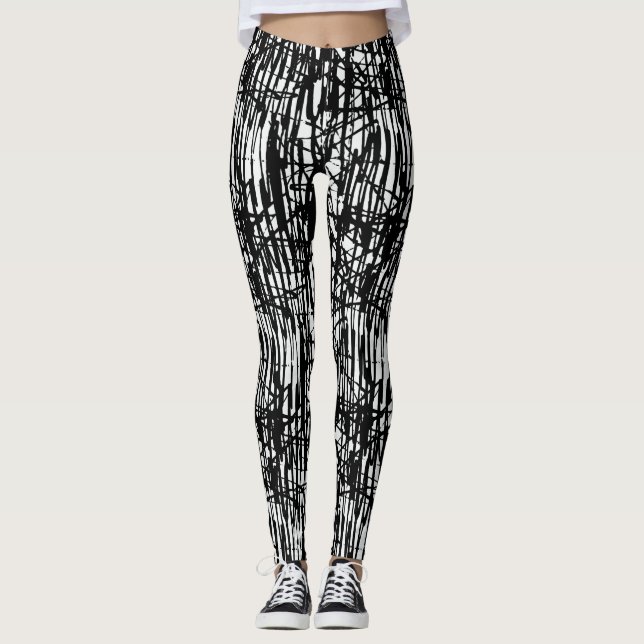 Chic Black White Grunge Pattern Leggings (Front)