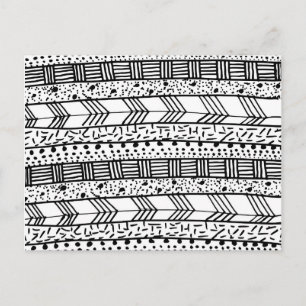 Chic black white hand drawn tribal pattern postcard