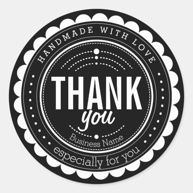 Chic Black White Handmade Thank You Sticker (Front)