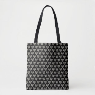Chic Black & White Heart Pattern Tote Bag
