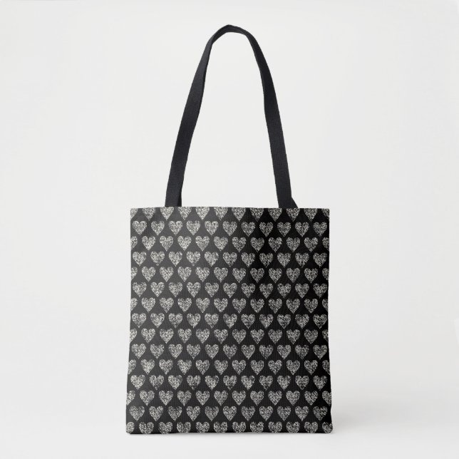 Chic Black & White Heart Pattern Tote Bag (Front)