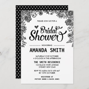 Chic Black & White Lace Bridal Shower Invitation