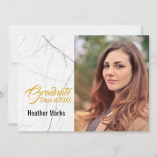 Chic Black White Marble Gold Photo Graduation Invitation
