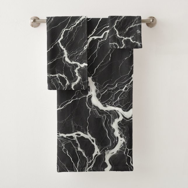 Chic  Black & White Marble Look Glamour Bath Towel Set (Insitu)