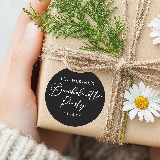Chic Black White Minimalist Bachelorette Party Classic Round Sticker (Creator Uploaded)