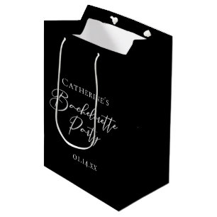 Chic Black White Minimalist Bachelorette Party Medium Gift Bag
