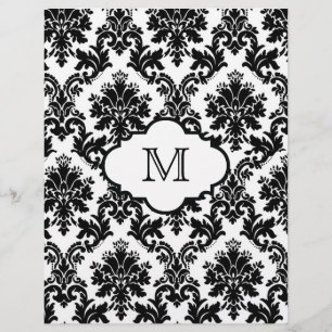 Chic Black White Monogram Damask Scrapbook Paper