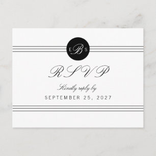 Chic Black White Monogram Response RSVP Postcard