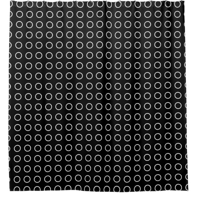Chic Black White Open Circles Geometric Pattern Shower Curtain (Front)