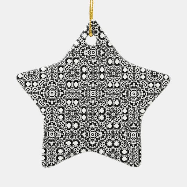 Chic black white ornate pattern accessories trendy ceramic ornament (Front)