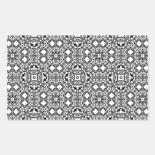Chic black white ornate pattern accessories trendy rectangular sticker (Front)