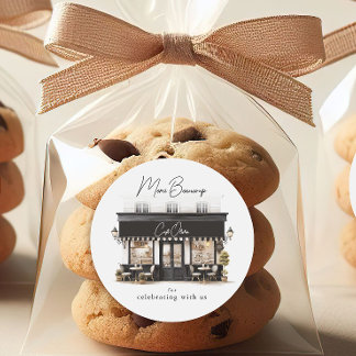 Chic Black & White Paris Café Birthday Thank You Classic Round Sticker