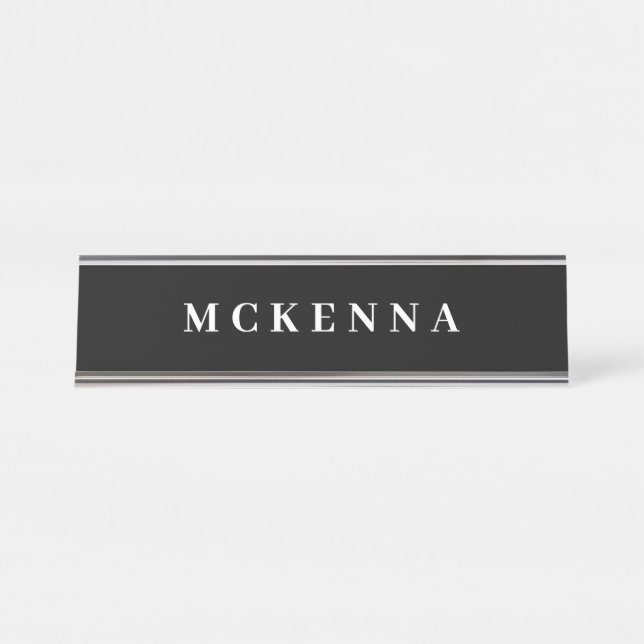 Chic Black White Personalised Home Office Business Desk Name Plate (Front)