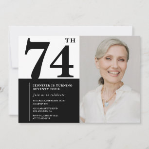 Chic Black White Photo 74th Birthday Invitation