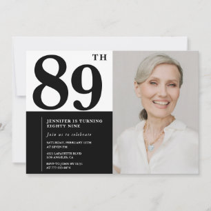 Chic Black White Photo 89th Birthday Invitation