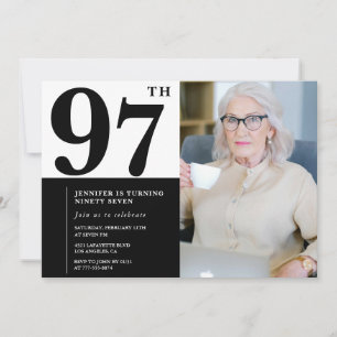 Chic Black White Photo 97th Birthday Invitation