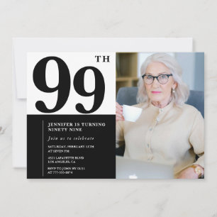 Chic Black White Photo 99th Birthday Invitation