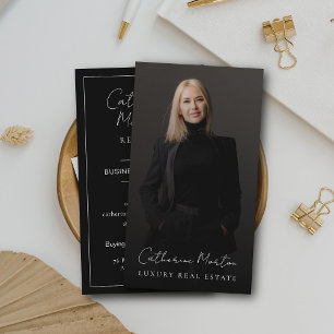 Chic Black & White Photo Luxury Real Estate  Business Card