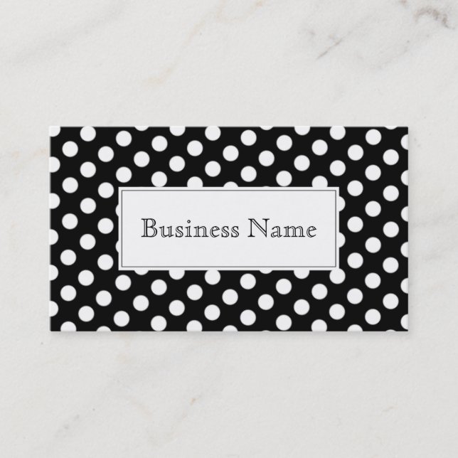 Chic Black & White Polka Dots Business Card (Front)