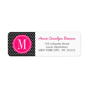 Chic Black White Polka Dots Hot Pink Personalised Return Address Label