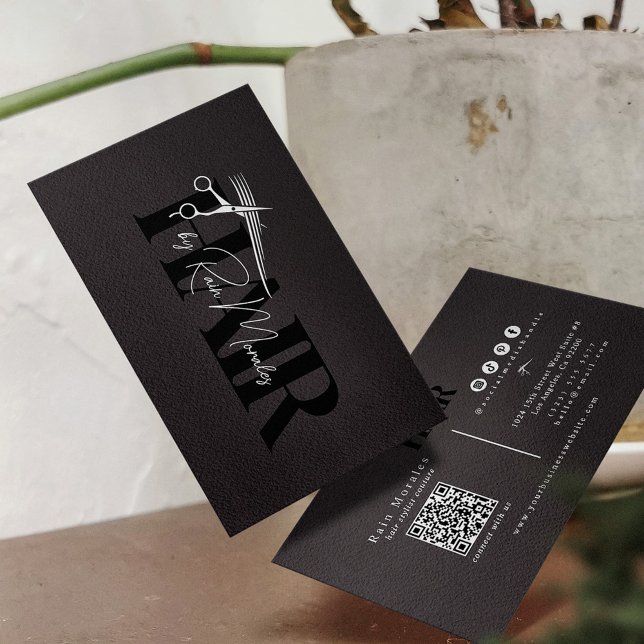 Chic Black/White Scissors Hairstylist Minimalist  Business Card (Creator Uploaded)
