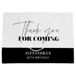 Chic Black White Script Birthday Thank you Large Gift Bag