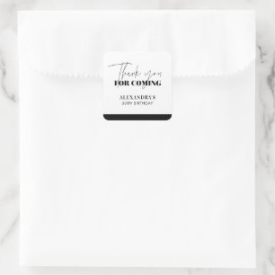 Chic Black White Script Birthday Thank you Square Sticker