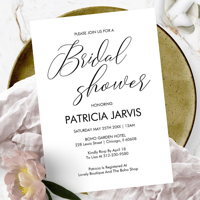 Chic Black & White Script Lettering Bridal Shower Invitation (Creator Uploaded)